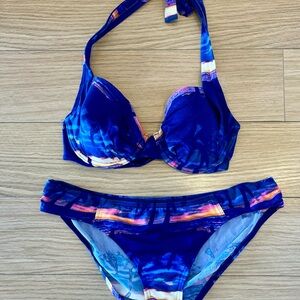 LIKE NEW! TOMMY BAHAMA Vibrant Blue & Multicolor Bikini - Top 34C bottoms Sz M